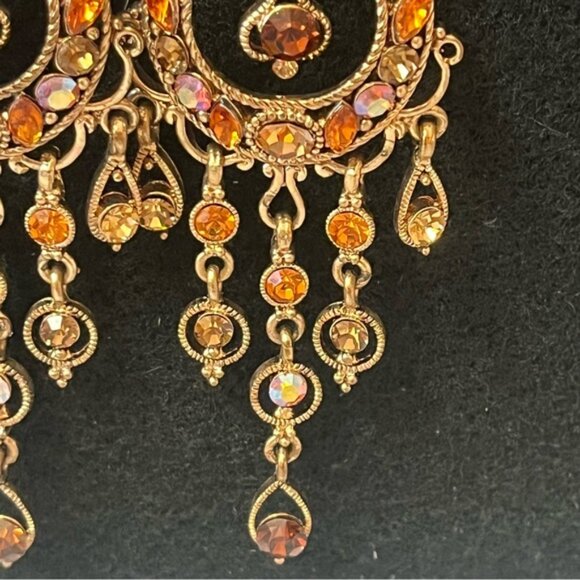 Gold Topaz Amber AB Crystal Chandelier Bridal Wedding Earrings - Picture 4 of 8